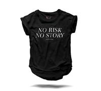 PULVER & BLEI No Risk No Story - Tshirt Frauen Schwarz XS S M L XL 2XL Größe L