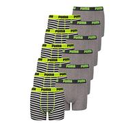 PUMA 12 er Pack Basic Boxer Printed Stripes Boxershorts Jungen Kinder Unterhose, Farbe:Fluo Yellow / Grey, Bekleidung:164