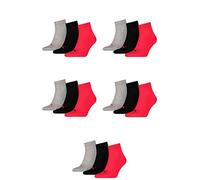 PUMA 15 Paar Unisex Quarter Socken Sneaker Gr. 35-49 für Damen Herren Füßlinge, Farbe:232 - black/red, Socken & Strümpfe:43-46