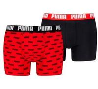 Boxershorts PUMA "PUMA MEN EVERYDAY LOGO PRINT BOXERS 2P", Herren, Gr. L, rot (rot, schwarz), Single Jersey, Obermaterial: 95% Baumwolle, 5% Elasthan, körpernah, Unterhosen, 1x uni und 1x allover Logo