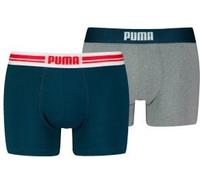 Boxershorts PUMA "PUMA MEN EVERYDAY PLACED LOGO BOXERS 2P", Herren, Gr. L, blau (blau, grau melange), Obermaterial: 95% Baumwolle, 5% Elasthan, eng, Unterhosen, mit elastischem Logobund (58772100-L) b