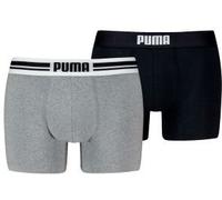 Boxershorts PUMA "PUMA MEN EVERYDAY PLACED LOGO BOXERS 2P", Herren, Gr. M, schwarz (middle grau melange, schwarz), Jersey, Obermaterial: 95% Baumwolle, 5% Elasthan, normal, Unterhosen, mit Logo Webbun