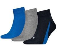Kurzsocken PUMA "PUMA UNISEX LIFESTYLE QUARTER 3P", Damen, Gr. 35-38, blau (1x schwarz, 1x grau, meliert, 1x blau), Baumwollmischung, Baumwolle, Elasthan, unifarben, meliert, elastisch, Socken, mit ku