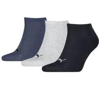 PUMA Unisex Sneakersocken, 3er Pack - Sneaker Plain 3P, Logo, einfarbig Blau/Grau 35-38