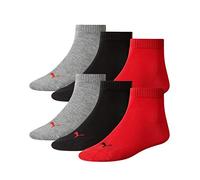PUMA 6 Paar Unisex Quarter Socken Sneaker Gr. 35-49 für Damen Herren Füßlinge, Farbe:232 - black/red, Socken & Strümpfe:47-49
