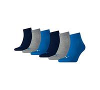 PUMA 6 Paar Unisex Quarter Socken Sneaker Gr. 35-49 für Damen Herren Füßlinge, Farbe:277 - blue/grey mélange, Socken & Strümpfe:43-46
