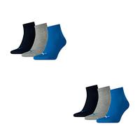 PUMA 6 Paar Unisex Quarter Socken Sneaker Gr. 35-49 für Damen Herren Füßlinge, Socken & Strümpfe:43-46, Farbe:277 - blue/grey mélange