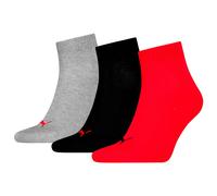 Puma Quartersocken Unisex – Plain – 3er-Pack – Schwarz/Rot – Gr. 39-42