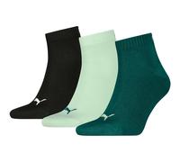 Kurzsocken PUMA "PUMA UNISEX QUARTER PLAIN 3P", Damen, Gr. 39-42, bunt (grün, soft grass, schwarz), Baumwollmischung, elastisch, Socken, Atmungsaktiv, Rippenbündchen, weiche Baumwollmischung (31815450