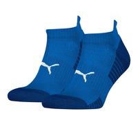 Sneakersocken PUMA "PUMA UNISEX SPORT CUSHIONED SNEAKER 2P", Damen, Gr. 39-42, blau (olympian blau), Materialmix, normal, Socken, Gepolsterte Sohle, niedriger Schnitt (44070657-39) olympian blau