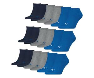 PUMA 9 Paar Unisex Herren Damen Sportsocken Kurzsocken Sneaker Socken, Farbe:Mehrfarbig, Größe:39-42, Artikel:-277 blue/grey melange