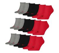 PUMA 9 Paar Unisex Herren Damen Sportsocken Kurzsocken Sneaker Socken, Farbe:Mehrfarbig, Größe:43-46, Artikel:-232 black/red