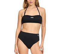 Puma Bandeau-Bikinioberteil und -Unterteil für Damen, gerippt, Schwarz, Medium