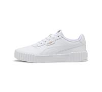 Sneaker PUMA "Carina 3.0 Sneakers Damen", Gr. 35.5, weiß (weiß gold), Obermaterial: Leder, Synthetik; Futter: Textil; Innensohle: Textil; Laufsohle: Gummi, Schuhe (42855962-35,5) weiß gold