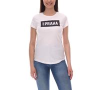 PUMA City Damen Baumwoll-Shirt mit Praha/Prag Schriftzug Kurzarm-Shirt Rundhals-Shirt 575957 20 Weiß/Schwarz M