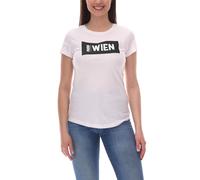 PUMA City Damen Baumwoll-Shirt mit Wien Schriftzug Kurzarm-Shirt Rundhals-Shirt 575957 24 Weiß/Schwarz S