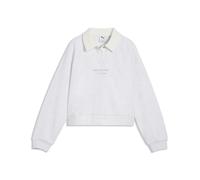 Sweatshirt PUMA "CLASS RELAXED SHORT LENGHT LONGSLEEVE POLO FL G", Mädchen, Gr. 176, weiß (weiß glow heather), Fleece, Obermaterial: 68% Baumwolle, 32% Polyester, bedruckt, relaxed fit kurz, Rundhals,