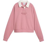 Kapuzensweatshirt PUMA "CLASS RELAXED LONGSLEEVE POLO FL", Damen, Gr. L, dusky rosewood, Fleece, Obermaterial: 68% Baumwolle, 32% Polyester, unifarben, relaxed fit normal, Rundhals, angesetztes Bündch