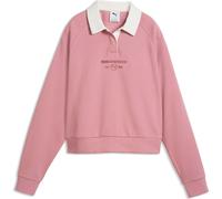 Kapuzensweatshirt PUMA "CLASS RELAXED LONGSLEEVE POLO FL", Damen, Gr. XXL, dusky rosewood, Fleece, Obermaterial: 68% Baumwolle, 32% Polyester, unifarben, relaxed fit normal, Rundhals, angesetztes Bünd