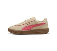Sneaker PUMA "PUMA Club Klassika Sneakers Damen", Damen, Gr. 39, beige (canvas peach frost gold beige rot), Obermaterial: Textil, Kuhleder, Synthetik, Leder; Futter: Textil, Synthetik; Innensohle: Tex