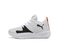 Basketballschuh PUMA "Court Pro 3 Mid Basketballschuhe Jugendliche", Kinder, Gr. 32, schwarz-weiß (weiß schwarz melon glow orange), Obermaterial: Synthetik, Textil. Futter: Textil. Innensohle: Textil.