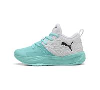 Basketballschuh PUMA "Court Pro 3 Mid Basketballschuhe Jugendliche", Kinder, Gr. 38,5, blau (weiß schwarz elektro aqua blau), Obermaterial: Synthetik, Textil. Futter: Textil. Innensohle: Textil. Laufs