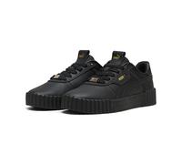 Sneaker PUMA "Carina 3.0 Luxe Sneakers Damen", Damen, Gr. 40, schwarz (schwarz gold), Obermaterial: Kuhleder, Synthetik, Leder. Futter: Synthetik, Textil. Innensohle: Textil. Laufsohle: Gummi, Schuhe 