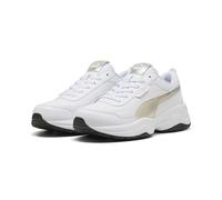 Sneaker PUMA "Cilia Mode Metallic Whisper Sneakers Damen", Damen, Gr. 38, weiß gold schwarz, Obermaterial: Synthetik, Textil; Futter: Textil; Innensohle: Keine Angabe; Laufsohle: Synthetik, Gummi, Sch