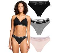 PUMA Damen Elements Strings 4er Pack | Baumwollmix, Soft Stretch, Elastischer Bund, Komfort-Fit, String Tanga, Damen Unterwäsche für Sport und Freizeit, Basic Style