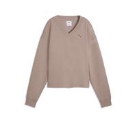 PUMA Sweatshirt Essentials Elevated V-Ausschnitt Damen L Beige