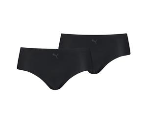 PUMA Damen Hipster, 2er Pack - Unterhose, nahtlos, Mikrofaser, einfarbig Schwarz / S S Schwarz