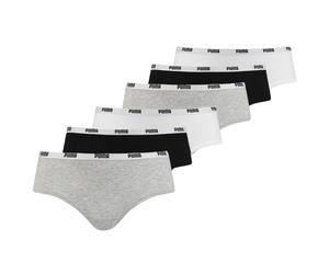 PUMA Damen Iconic Hipster, 6er Pack - Soft Cotton Stretch, ECOM Grau/Weiß/Schwarz / XS XS Mehrfarbig