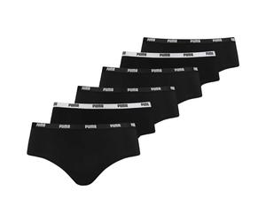 PUMA Damen Iconic Hipster, 6er Pack - Soft Cotton Stretch, ECOM Schwarz XS
