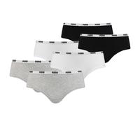 PUMA Damen Iconic Hipster, 6er Pack - Soft Cotton Stretch Grau/Weiß/Schwarz XL