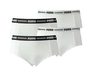 PUMA Damen Mini Shorts - Iconic, Soft Cotton Modal Stretch, 4er Pack Weiß M