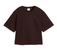 T-Shirt PUMA "ESS ELEVATED RELAXED TEE", Damen, Gr. XS, chocolate fondue, Web, Obermaterial: 66% Baumwolle, 32% Polyester, 2% Elasthan, unifarben, relaxed fit normal, Shirts T-Shirt, Kurzarmdesign, sp