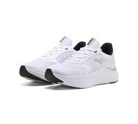 Sneaker PUMA "SOFTRIDE Mayve 2 Sneakers Damen", Damen, Gr. 38,5, weiß schwarz silber metallic, Obermaterial: Textil, Synthetik. Futter: Textil. Innensohle: Textil. Laufsohle: Synthetik, Gummi, Schuhe