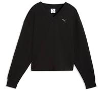 PUMA Sweatshirt Essentials Elevated V-Ausschnitt Double Knit Damen Schwarz L