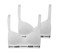 PUMA Damen Top Padded Hang Bra 2er Pack XS S M L XL Schwarz Weiß Grau 57% Baumwolle, Grey Melange, M