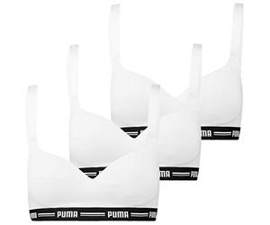 PUMA Damen Top Padded Hang Bra 3er Pack XS S M L XL Schwarz Weiß Grau 57% Baumwolle, White, L