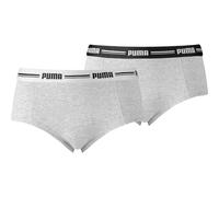 Panty PUMA "PUMA WOMEN MINI SHORT 2P PACK", Damen, Gr. L, grau (grau, meliert), Obermaterial: 57% Baumwolle, 38% Modal, 5% Elasthan, bedruckt, unifarben, körpernah, Unterhosen Panty, mit markantem Log