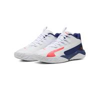 Basketballschuh PUMA "Dagger 2 Mid Basketballschuhe Erwachsene", Herren, Gr. 40, weiß pink alert elektro blau, Obermaterial: Synthetik, Textil. Futter: Textil. Innensohle: Textil. Laufsohle: Gummi, Sy