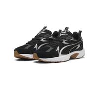 Sneaker PUMA "Milenio Tech Sneakers Erwachsene", Gr. 38,5, silber (schwarz silber dusky gray metallic), Obermaterial: Textil, Kuhleder, Synthetik; Futter: Textil; Innensohle: Textil; Laufsohle: Gummi,
