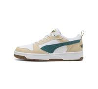 Sneaker PUMA "Rebound V6 Low Sneakers Erwachsene", Damen, Gr. 39, toasted almond emerald ice weiß beige grün, Obermaterial: Textil, Synthetik. Futter: Textil. Innensohle: Textil. Laufsohle: Gummi, Sch