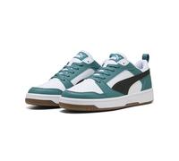 Sneaker PUMA "Rebound V6 Low Sneakers Erwachsene", Damen, Gr. 40.5, emerald ice schwarz, weiß grün, Obermaterial: Textil, Synthetik; Futter: Textil; Innensohle: Textil; Laufsohle: Gummi, Schuhe Sneake