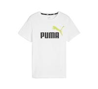 Trainingsshirt PUMA "Essentials+ Two-Tone Logo T-Shirt Jungen" Gr. 128, weiß (white lime sheen green) Kinder Shirts (51492261-128) white lime sheen green