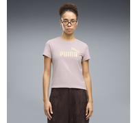 T-Shirt PUMA "ESS NO 1 LOGO METALLIC TEE", Damen, Gr. M, rosa (misty pink, metallic silber), Jersey, Obermaterial: 100% Baumwolle, unifarben, regular fit normal, Rundhals, Shirts T-Shirt, Kurzarm, mit