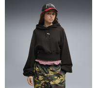 Hoodie PUMA "Essentials Cropped Balloon Sleeve Hoodie Damen", Damen, Gr. L, schwarz, Obermaterial: 100% Baumwolle. Kapuzenfutter: 100% Baumwolle. Rippe: 3% Elasthan, 97% Baumwolle, comfort fit, Sweats