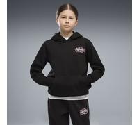 Kapuzensweatshirt PUMA "ESS NATURE 20 GRAPHIC HOODIE FL", Mädchen, Gr. 152, schwarz (puma schwarz), Fleece, Obermaterial: 68% Baumwolle, 32% Polyester, geblümt, regular fit normal, angesetztes Bündche