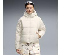 Winterjacke PUMA "Essentials Relaxed Wattierte Kapuzenjacke Damen", Damen, Gr. M, beige (alpine snow weiß), Obermaterial: 100% Polyester. Futter: 100% Polyester. Füllung: 100% Polyester. Seitentasche